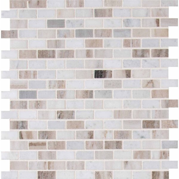 Palisandro Mini Brick 12 In. X 12 In. X 10 Mm Polished Marble Mesh-Mounted Mosaic Tile, 10PK